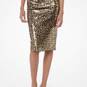 Michael Kors Leopard Sequined Pencil Skirt